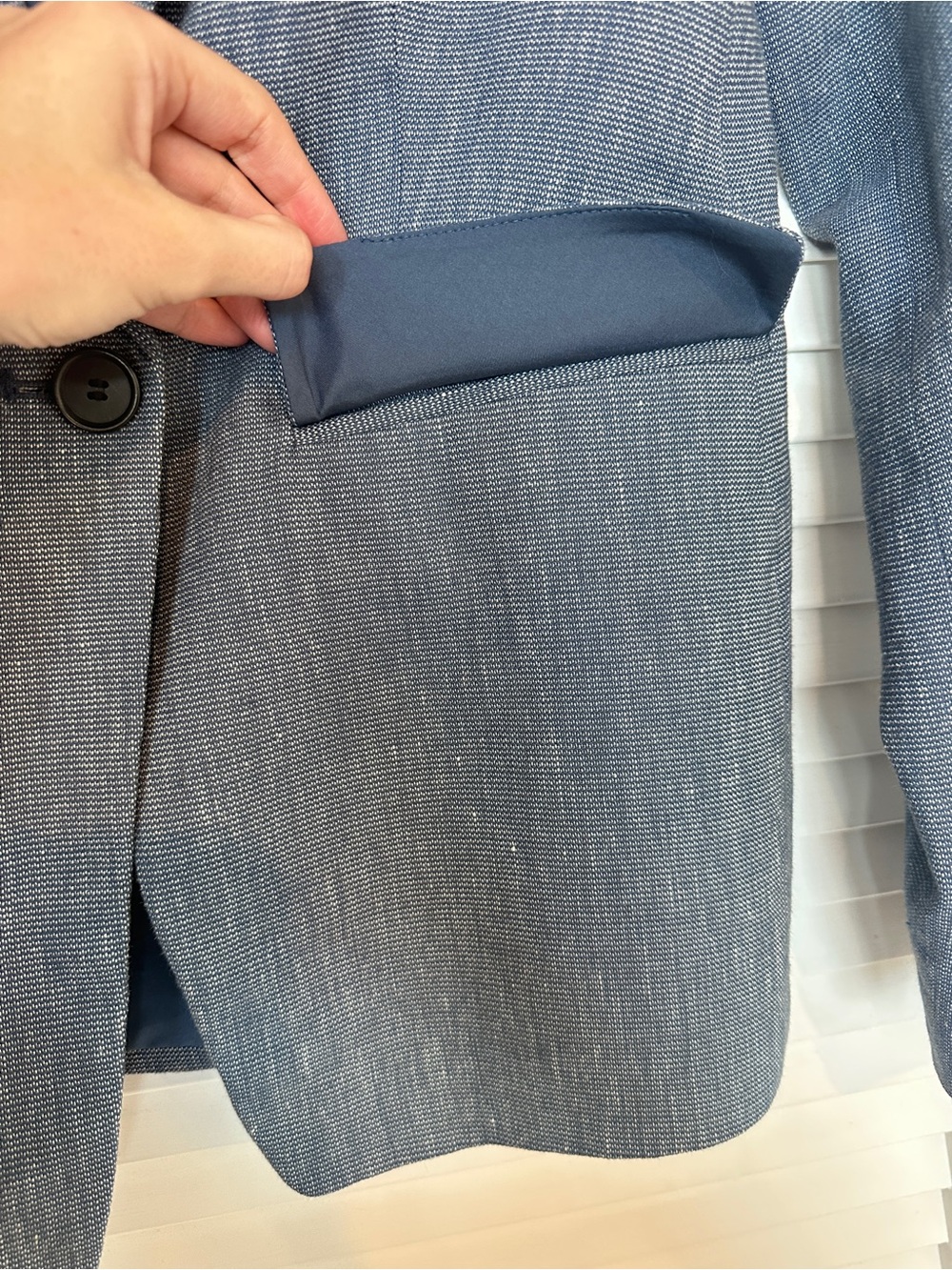 LOFT Chambray Linen Blend Classic Tailored Single Button Blazer Jacket 2 - Picture 7 of 16